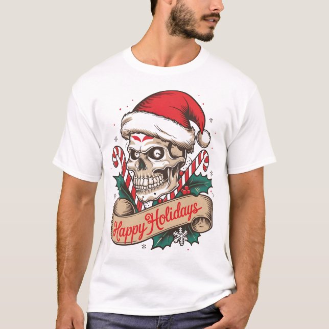💀🎅 Santa Skull Holiday Tee🎄❄️ T-Shirt (Front)