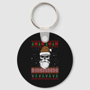 Santa Skull Ugly Christmas Sweater Camo Aesthetic  Keychain