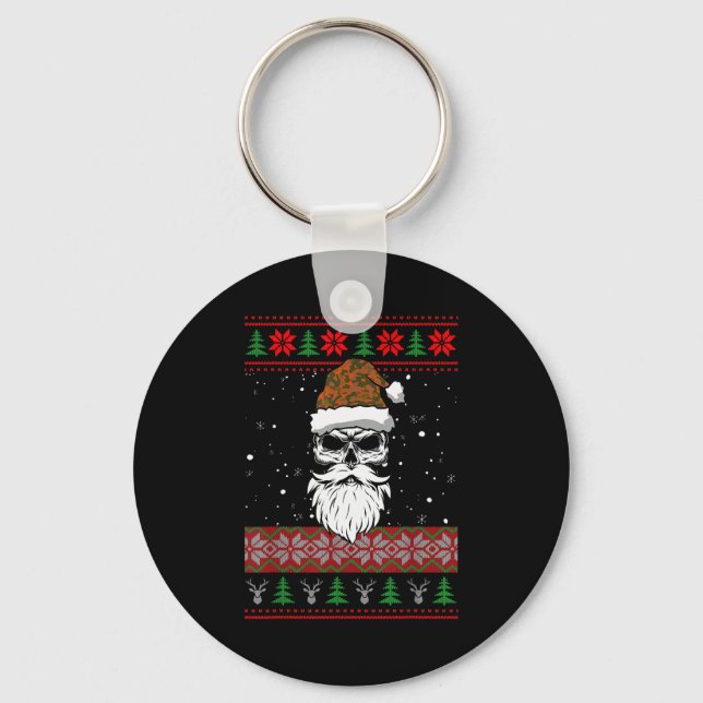 Santa Skull Ugly Christmas Sweater Camo Aesthetic  Keychain (Front)