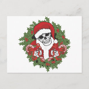 Santa Skull with Wreath Holiday Postcard