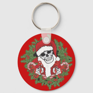 Santa Skull with Wreath Keychain