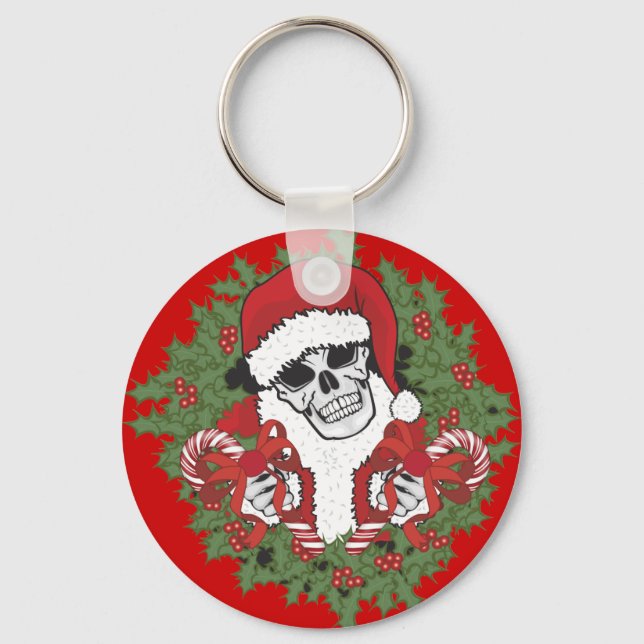 Santa Skull with Wreath Keychain (Front)