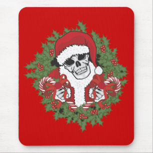 Santa Skull with Wreath Mouse Pad