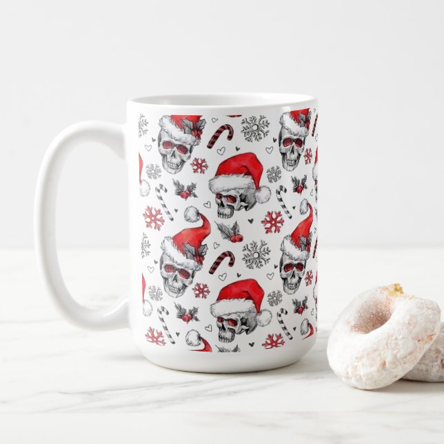 Santa Skulls and Candy Cane Mug (With Donut)