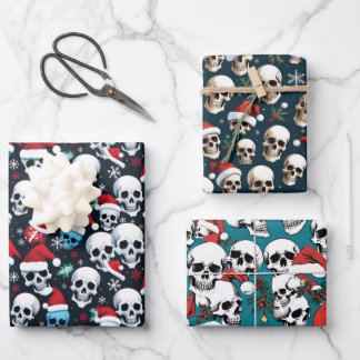 Santa Skulls Christmas Wrapping Paper Sheet