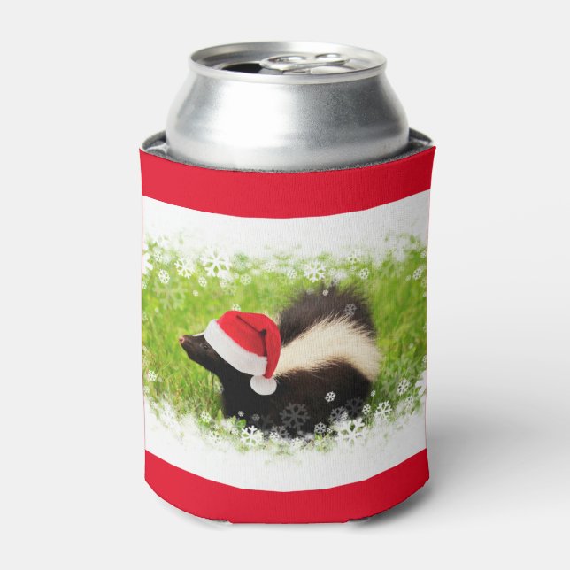 Santa Skunk Festive Christmas Holiday Can Cooler (Can Front)