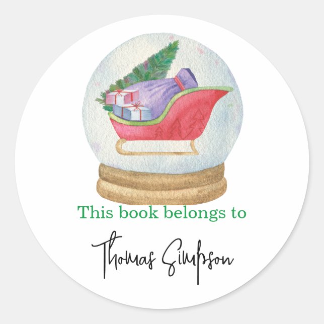 Santa sled - baby shower bookplate classic round sticker (Front)
