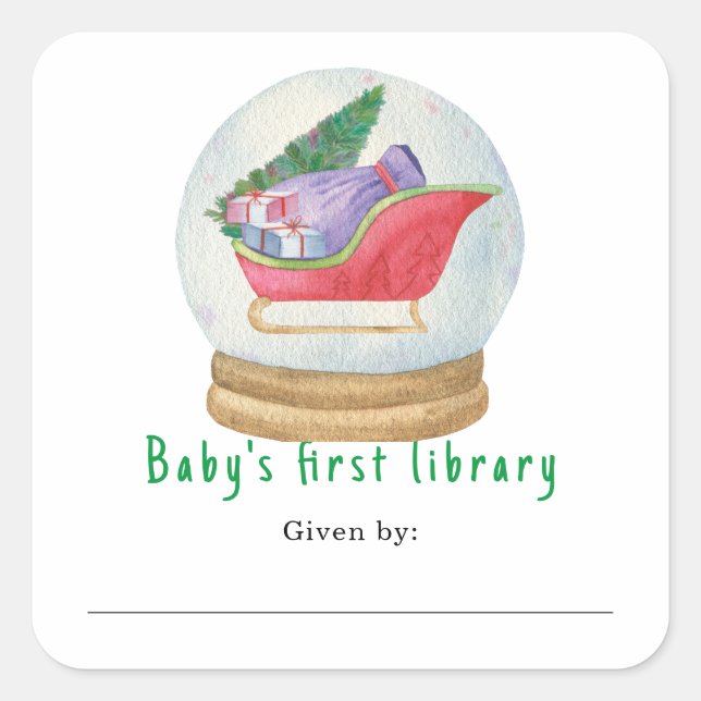 Santa sled - Baby's first library Square Sticker (Front)