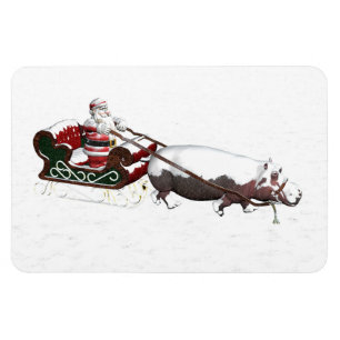 Santa Sled Pulled By Hippopotamus Magnet