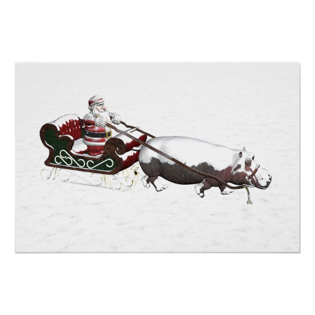 Santa Sled Pulled By Hippopotamus Poster (Front)