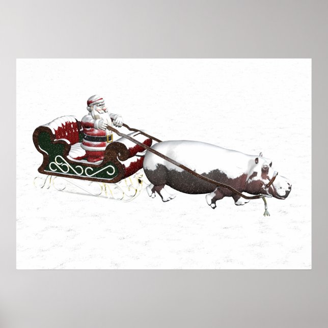 Santa Sled Pulled By Hippopotamus Poster (Front)