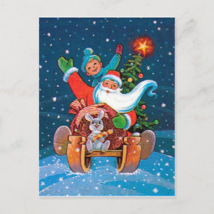Santa sledging, vintage holiday postcard