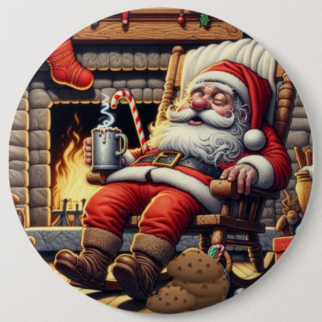 Santa sleeping Christmas 6 Inch Round Button (Front)