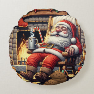 Santa sleeping Christmas Round Pillow