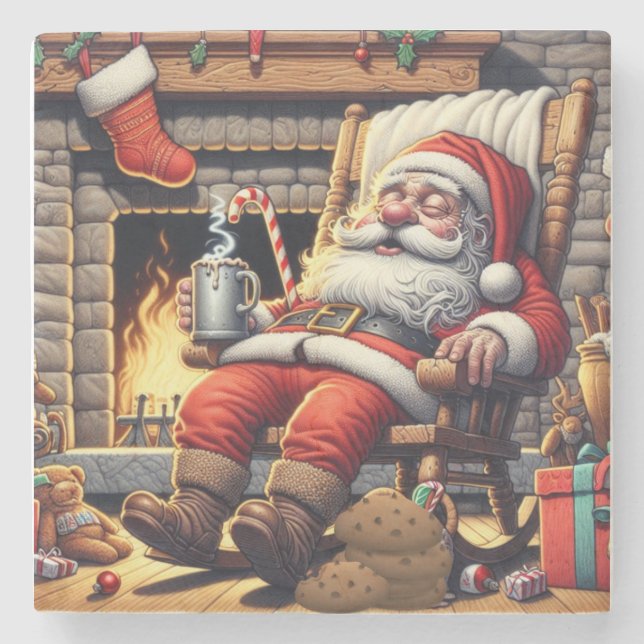 Santa sleeping Christmas Stone Coaster (Front)