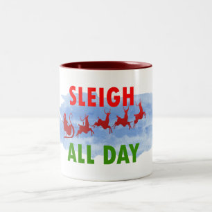 santa sleigh all day cute christmas candy Two-Tone coffee mug