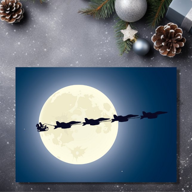 Santa, Sleigh and F-18 Military Jets Christmas Holiday Card (Front - Santa, Sleigh and F-18 Military Jets Christmas Holiday Card)