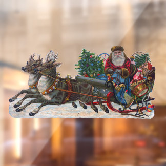 Santa sleigh and reindeer window cling