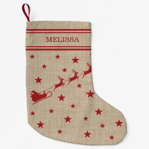 Santa Sleigh And Reindeers & Text Rustic Christmas Small Christmas Stocking