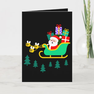 Santa Sleigh Bees Christmas Gifts Pine Trees Xmas Card