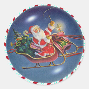 SANTA, SLEIGH & CANDY CANE WREATH by SHARON SHARPE Classic Round Sticker