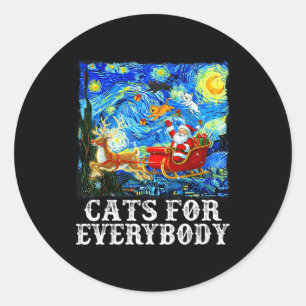 Santa Sleigh Christmas Cats For Everybody Starry N Classic Round Sticker