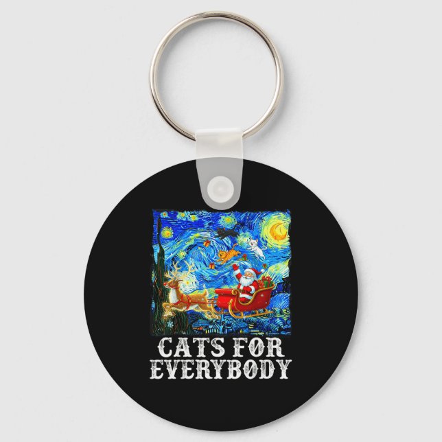 Santa Sleigh Christmas Cats For Everybody Starry N Keychain (Front)