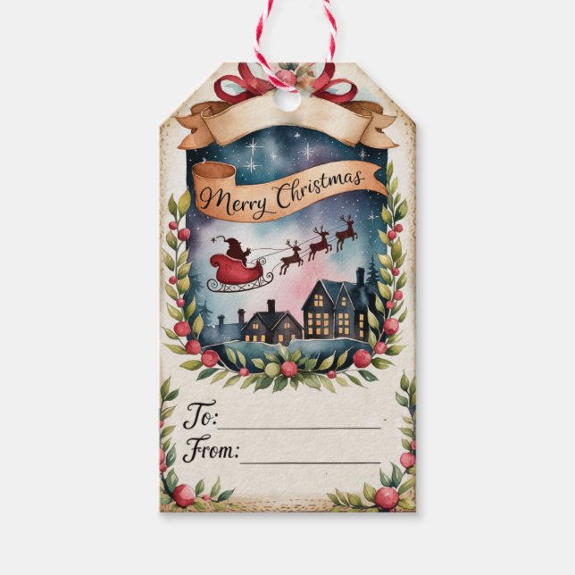 Santa Sleigh Christmas Gift Tags (Front)