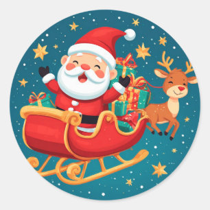 Santa Sleigh Christmas Holiday Gift Idea Classic Round Sticker