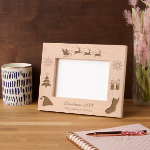 Santa Sleigh Family Christmas Etched Frames