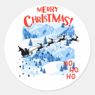 Santa Sleigh Flight Merry Christmas Classic Round Sticker