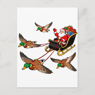 Santa Sleigh Flying Mallards Design Duck Christmas Announcement Postcard