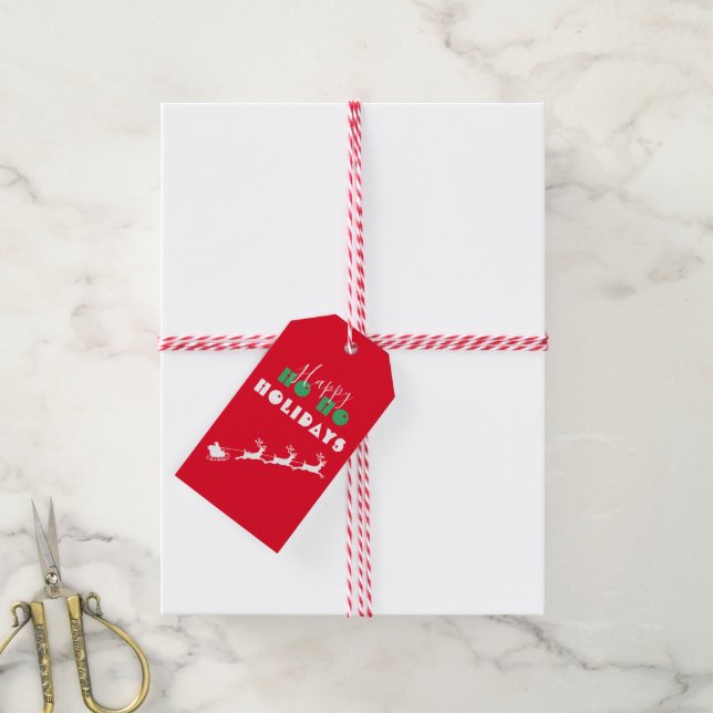 Santa Sleigh Holiday Red Gift Tag (With Twine)