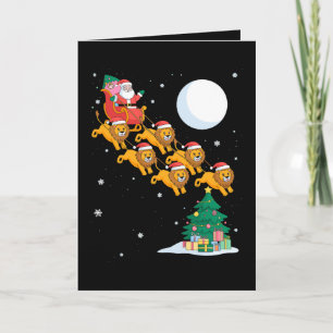 Santa Sleigh Lions Christmas Tree Moon Xmas Card