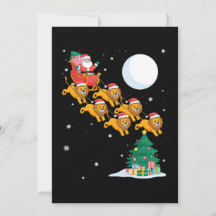 Santa Sleigh Lions Christmas Tree Moon Xmas Invitation
