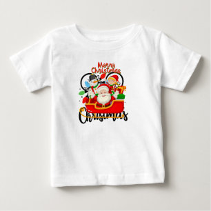 Santa Sleigh Merry Christmas Cartoon Baby T-Shirt