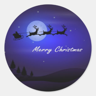Santa Sleigh Moon Merry Christmas Classic Round Sticker