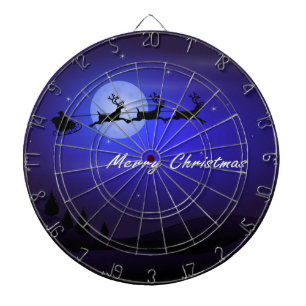 Santa Sleigh Moon Merry Christmas Dartboard