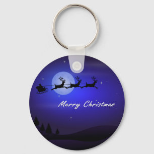 Santa Sleigh Moon Merry Christmas Keychain