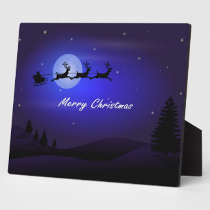 Santa Sleigh Moon Merry Christmas Plaque