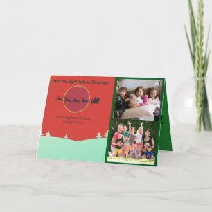 Santa Sleigh over Red Moon Blessisngs Holiday Card