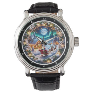 Santa Sleigh Over Snowy Village  Watch