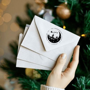 Santa Sleigh Over The Moon Custom Return Address Self-inking Stamp