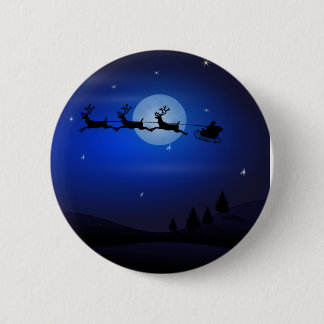 Santa, Sleigh, Reindeer, and Moonlit Landscape 2 Inch Round Button
