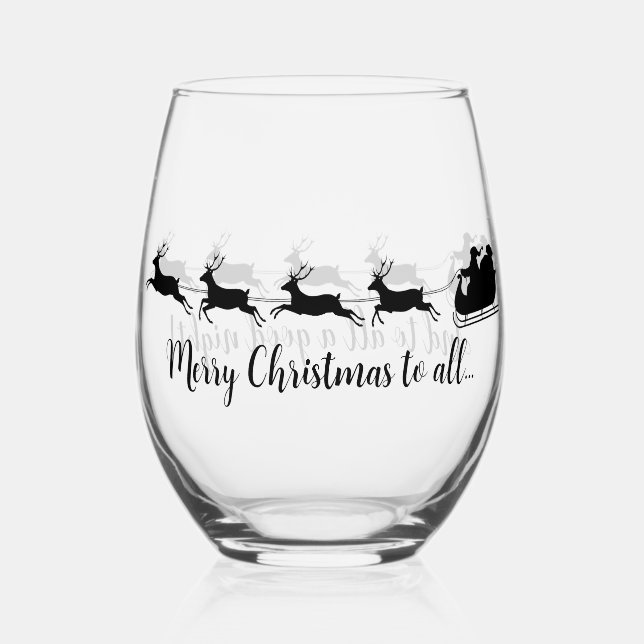 Santa Sleigh Reindeer Christmas Design Wine Glass (Front)