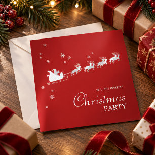 Santa Sleigh Reindeer Christmas Party Invitation