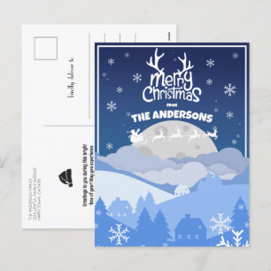 Santa Sleigh & Reindeer Flying in the Midnight Sky Holiday Postcard