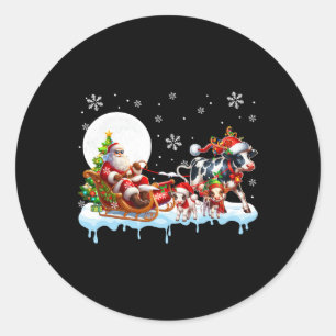 Santa Sleigh Reindeer Group Cute Cows Farmer Ranch Classic Round Sticker
