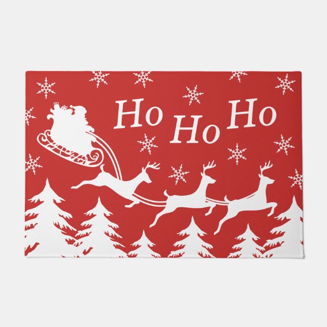Santa Sleigh & Reindeer Ho Ho Ho Christmas Doormat (Front)