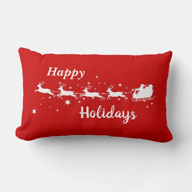 Santa Sleigh Reindeer Merry Christmas Holidays Lumbar Pillow (Front)